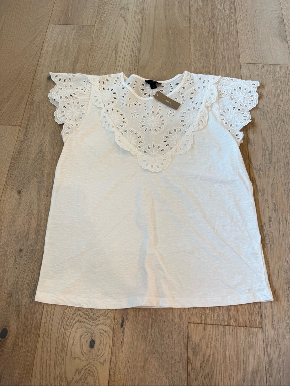 J. Crew White Eyelet Lace Flutter Sleeve Tank